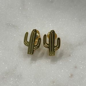 Gold Cactus Clip-On Earrings (Gold Metal)
